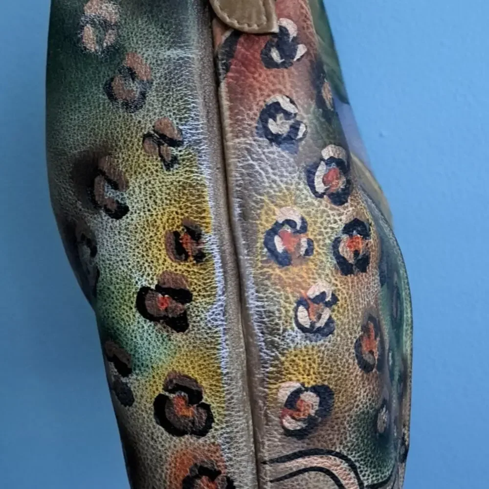 ANUSCHKA Hand Painted Leather Hobo Bag Safari Animal Print Shoulder Artisan